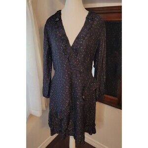J. McLaughlin Sonny Faux Wrap Dress, Black w/Purple Flower Print Silk blend Sz 8